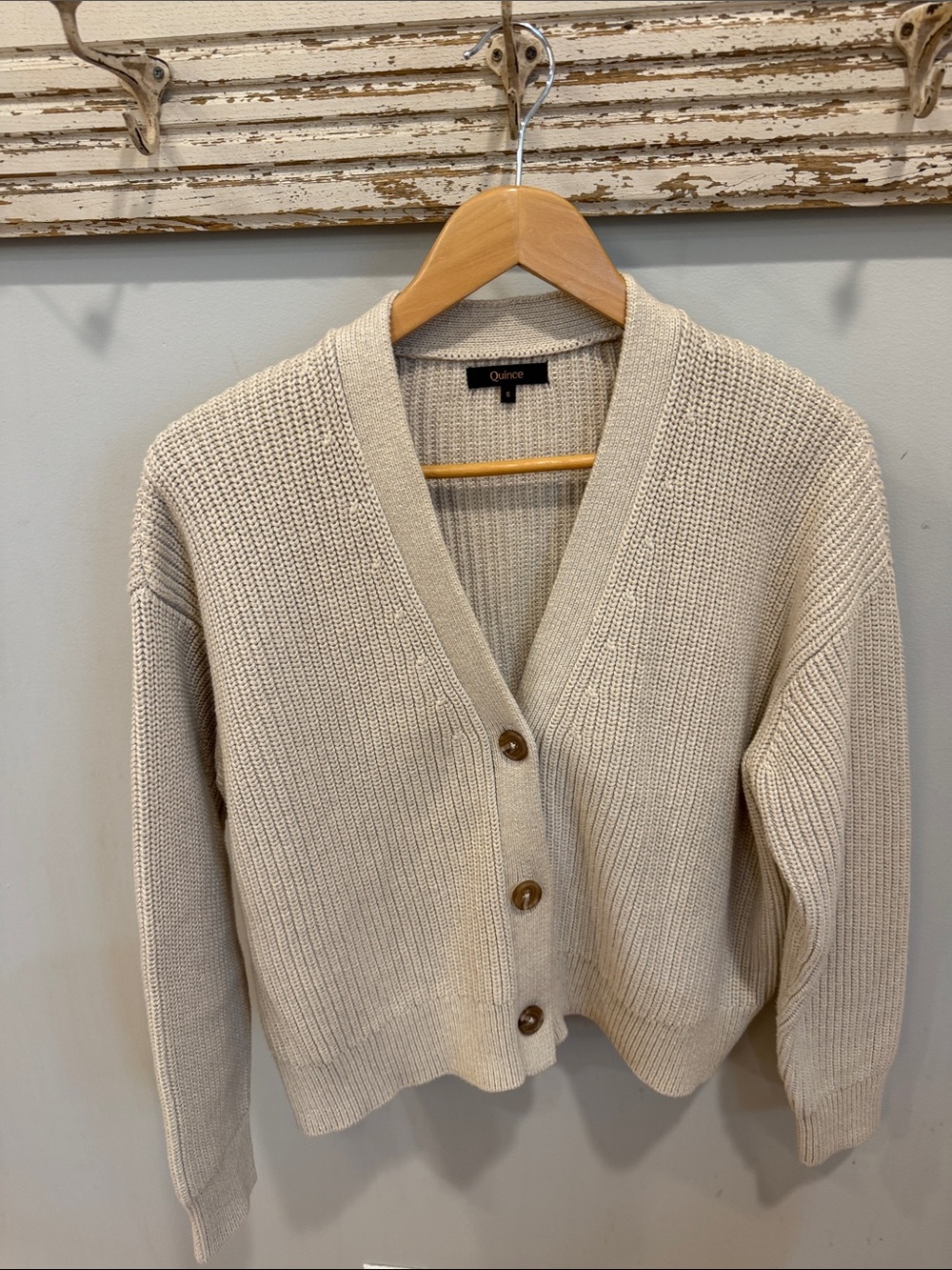 Quince 100% Organic Cotton Fisherman Boxy Cropped Cardigan Size Small - Picture 2 of 7